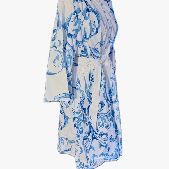 Urban Stand Collar Regular Fit Shirt Dress With Belt Color:Blue Size:XL - Picture 6 of 7